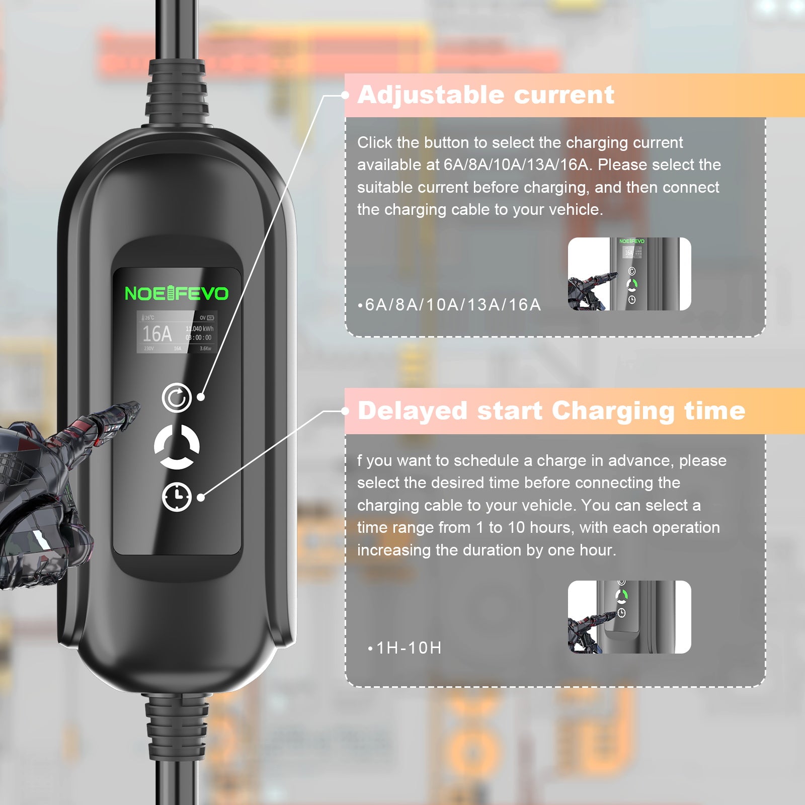 Ładowarka samochodowa Noeifevo 11KW, ładowarka EV Type2 do CEE16A z adapterem domowym, 5m/10/15m