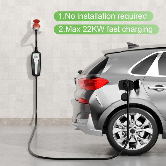 NOEIFEVO Wallbox EV móvel 22kw 5m (1.84kW-22kW), Funciona com todos os carros eléctricos Type2, Carregador EV definitivo para deslocações