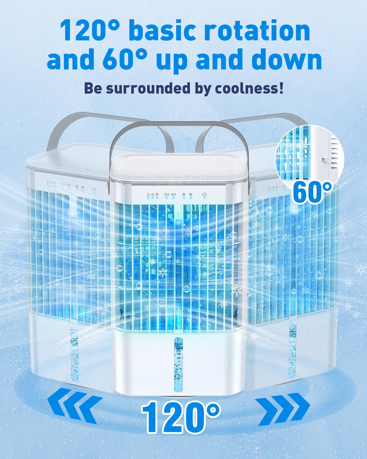 Ar-condicionado móvel 4 em 1, mini resfriador de ar econômico com grande reservatório de água (1200 ml), resfriamento por evaporação em 3 níveis, LED de 7 cores, timer e baixo nível de ruído para home office e quarto