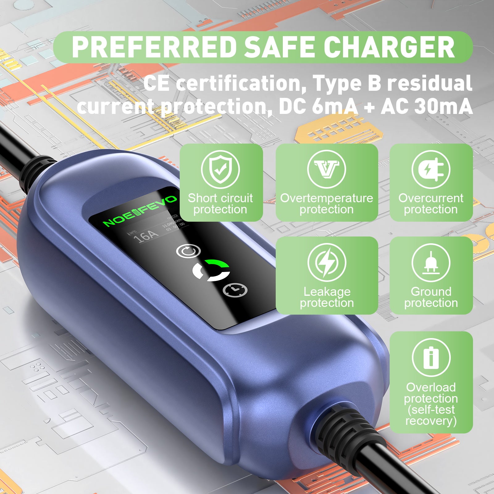 Noeifevo Autobatterie Ladegerät für alle Fahrzeuge des Typs 2 , 11KW CEE16A 5M/10M/15M Starkstrom Schnellladekabel