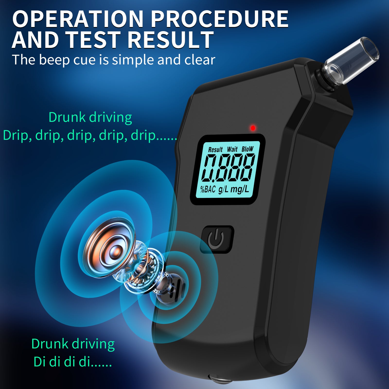 NOEIFEVO MR806 Alkoholtester med högprecisions bränslecellsensor, blodalkoholtester, hopfällbar munstycke, LED-display, mångsidig alkoholdetektor