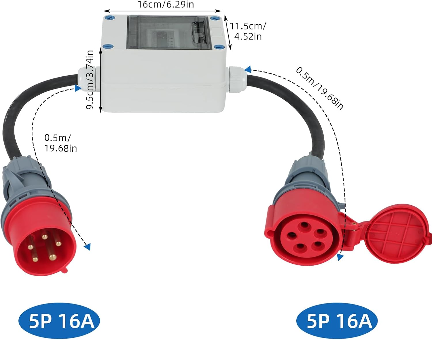 NOEIFEVO Mobiele Energie Meterdoos, 5G 2.5 CEE16A/CEE32A 5P Stekker en Stopcontact, Tussenmeter voor Campervans, Elektrische Voertuigen, Kamperen, E-auto's of Bedrijven