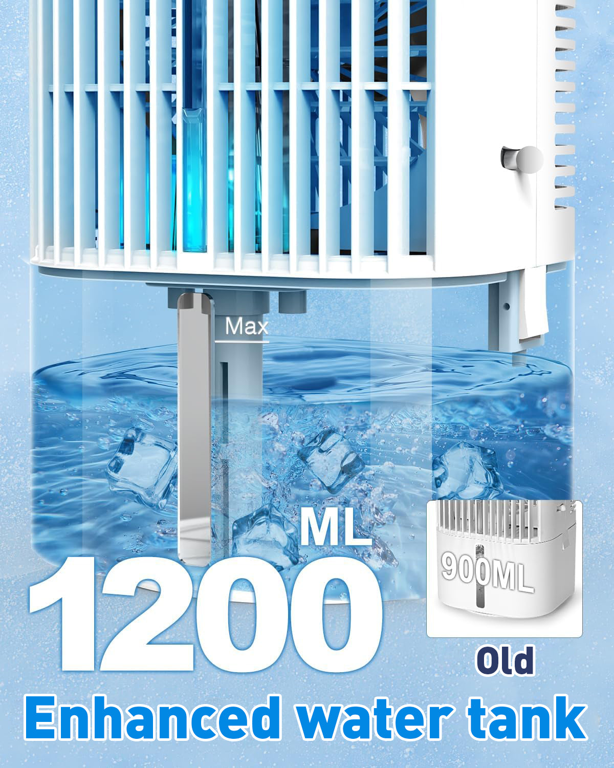 Ar-condicionado móvel 4 em 1, mini resfriador de ar econômico com grande reservatório de água (1200 ml), resfriamento por evaporação em 3 níveis, LED de 7 cores, timer e baixo nível de ruído para home office e quarto