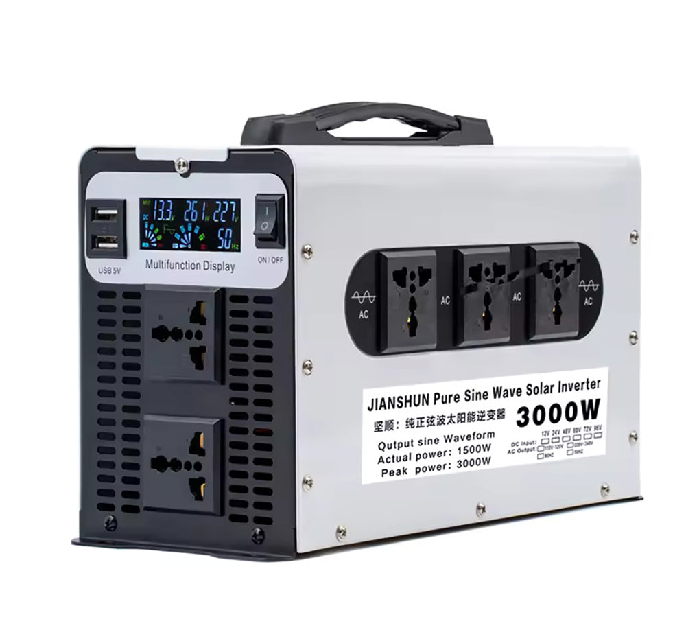 Ren sinusvågsomvandlare 1500W/3000W DC 12V 24V 48V 60V 72V till AC 220V 50Hz, konverterare för sol- och bilbatterier, med LED-display