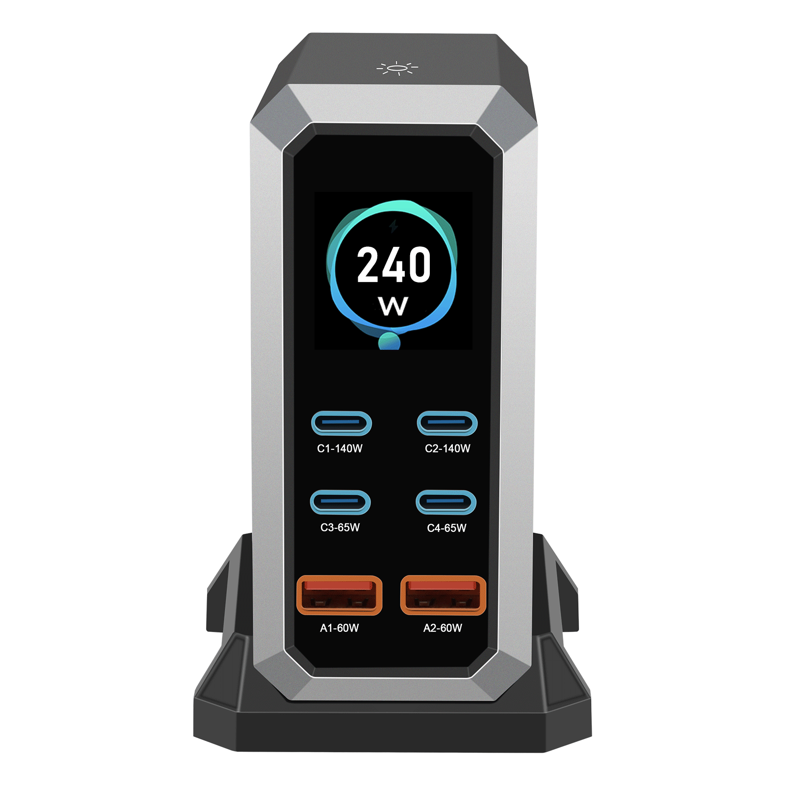 NOEIFEVO 240W USB-ladestasjon med 6 porter, PD3.1 140W USB Type-C & PPS/PD USB Type-A lader – stasjonær hurtigladestasjon kompatibel med MacBook, bærbare PC-er, nettbrett, iPhone, Samsung-smarttelefoner