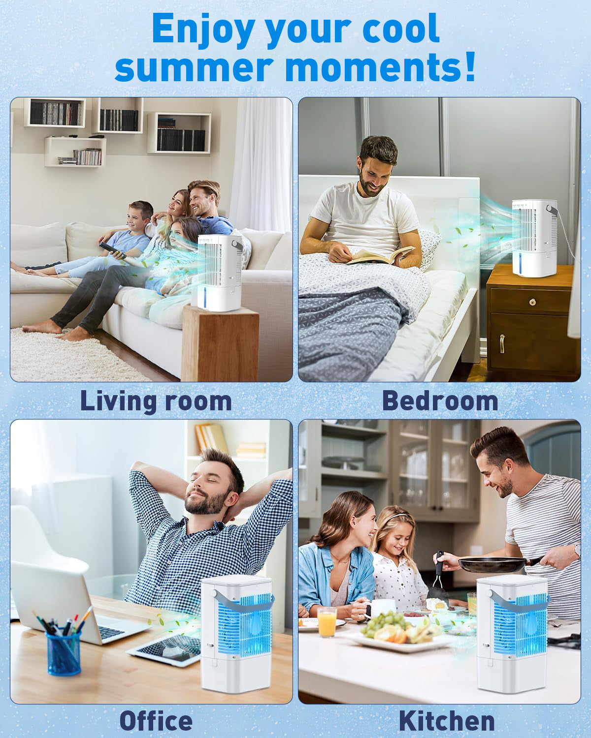 Ar-condicionado móvel 4 em 1, mini resfriador de ar econômico com grande reservatório de água (1200 ml), resfriamento por evaporação em 3 níveis, LED de 7 cores, timer e baixo nível de ruído para home office e quarto