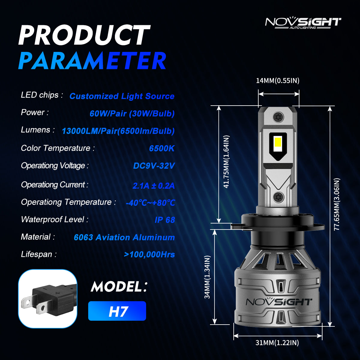 2 Stück 60W 13000 Lumen Auto Scheinwerferlampe, H1 H3 H7 H11 9005 9006 9012 H4 H13 9004 9007 LED Lampe