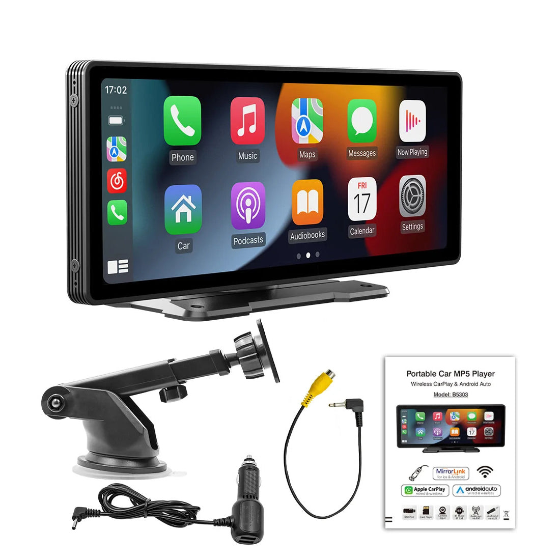 NOEIFEVO B5303 Schermo CarPlay wireless per auto, compatibile con Apple CarPlay e Android Auto, autoradio portatile con touchscreen HD da 10,26", ricevitore audio per auto con controllo vocale, Mirror Link, Bluetooth, navigazione GPS, FM AUX.