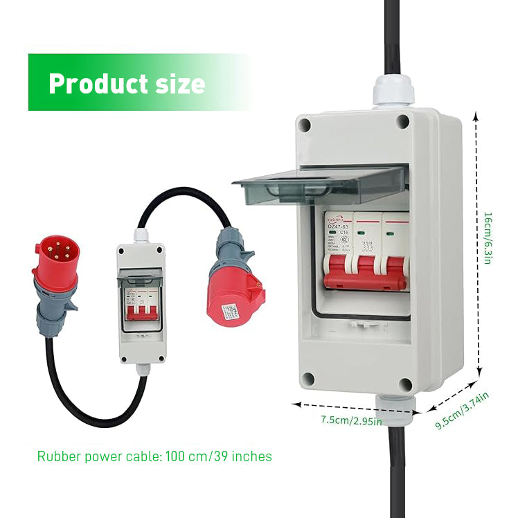 NOEIFEVO CEE-Adapter 32A-Stecker auf 16A-Kupplung mit Schutzschalter, 3-Phasen, 400V 5-polig, 32A auf 16A Stromadapter mit Schutz für EV-Ladegeräte, Industrie-Stromadapter