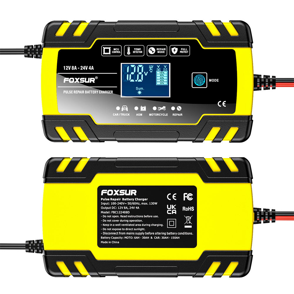 12V 8A / 24V 4A auton akkulaturi, pulssikorjauslaturi kaikille 12V ja 24V lyijyhappo-, AGM-, GEL- ja syväpurkausakuille