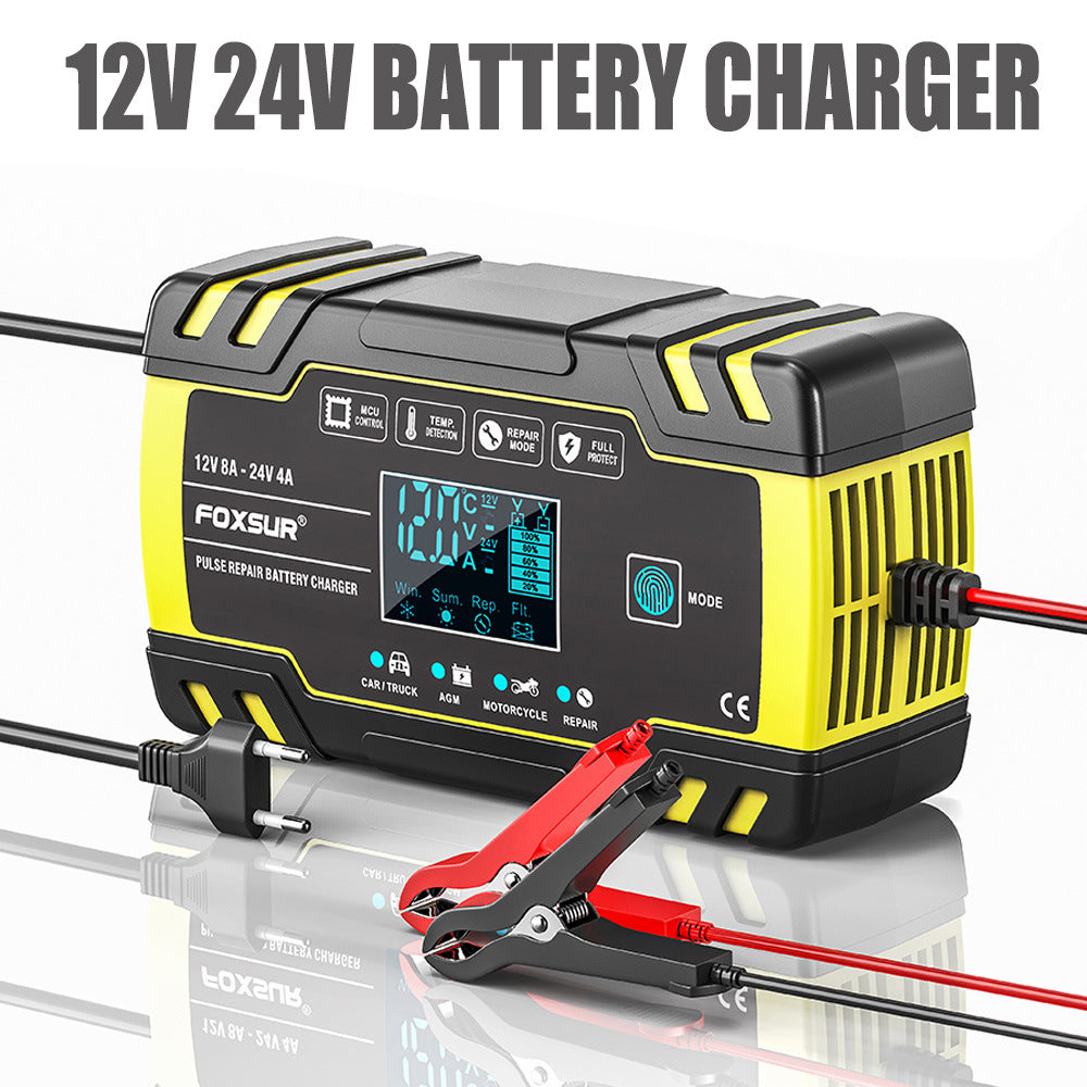 12V 8A / 24V 4A auton akkulaturi, pulssikorjauslaturi kaikille 12V ja 24V lyijyhappo-, AGM-, GEL- ja syväpurkausakuille
