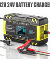 12V 8A / 24V 4A auton akkulaturi, pulssikorjauslaturi kaikille 12V ja 24V lyijyhappo-, AGM-, GEL- ja syväpurkausakuille