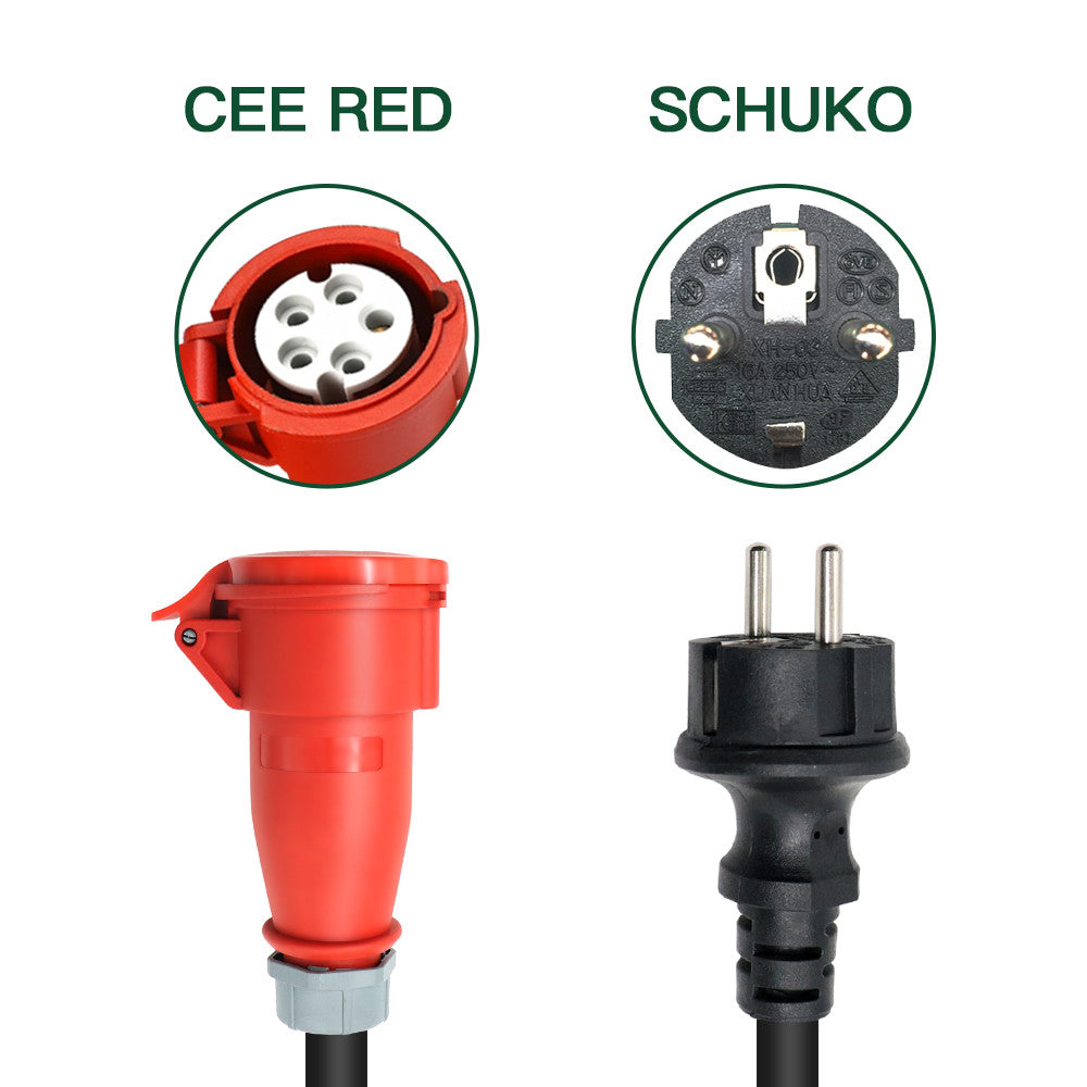 5-pinowe gniazdo CEE 16A z wtyczką EU Schuko, adapter Schuko do 3-fazowej ładowarki EV 11KW 16A