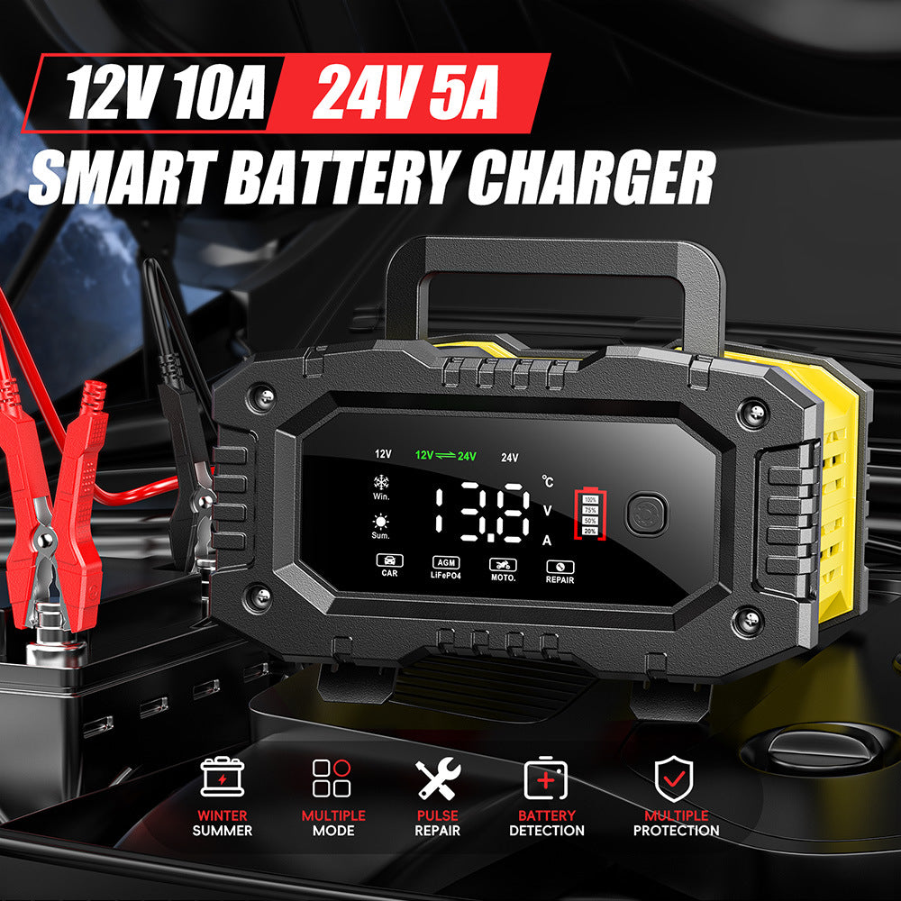 NOEIFEVO 10A Autobatterie Ladegerät, 12V 24V LiFePO4 Ladegerät, Batterie Ladegerät, KFZ Ladegerät, intelligenter Batterieladegerät mit Temperaturausgleich für PKW LKW Motorrad Rasenmäher