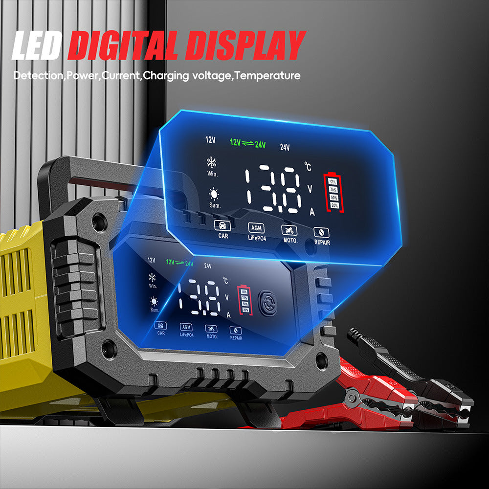 NOEIFEVO 10A Bilbatteriladdare, 12V 24V LiFePO4 Laddare, Batteriladdare, Fordonsladdare, intelligent batteriladdare med temperaturkompensation för personbilar, lastbilar, motorcyklar, gräsklippare.