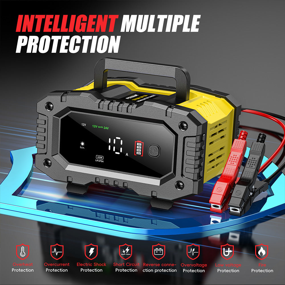 NOEIFEVO 10A Bilbatteriladdare, 12V 24V LiFePO4 Laddare, Batteriladdare, Fordonsladdare, intelligent batteriladdare med temperaturkompensation för personbilar, lastbilar, motorcyklar, gräsklippare.