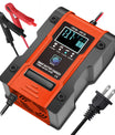 Carregador de bateria para carro e moto 12V 6A / 24V 3A, carregador inteligente multifuncional de reparação com detecção de temperatura para baterias de chumbo-ácido, AGM, gel, ciclo profundo, lítio e LiFePO4