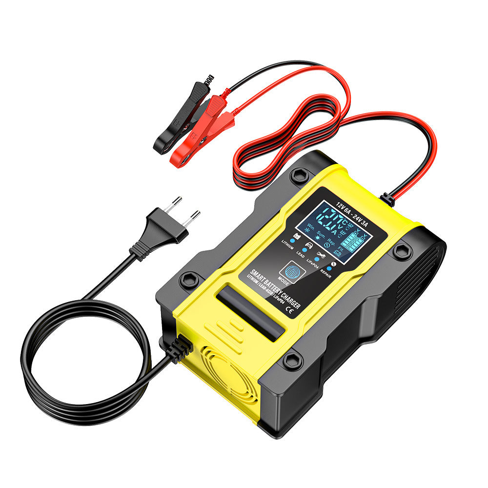 Carregador de bateria para carro e moto 12V 6A / 24V 3A, carregador inteligente multifuncional de reparação com detecção de temperatura para baterias de chumbo-ácido, AGM, gel, ciclo profundo, lítio e LiFePO4