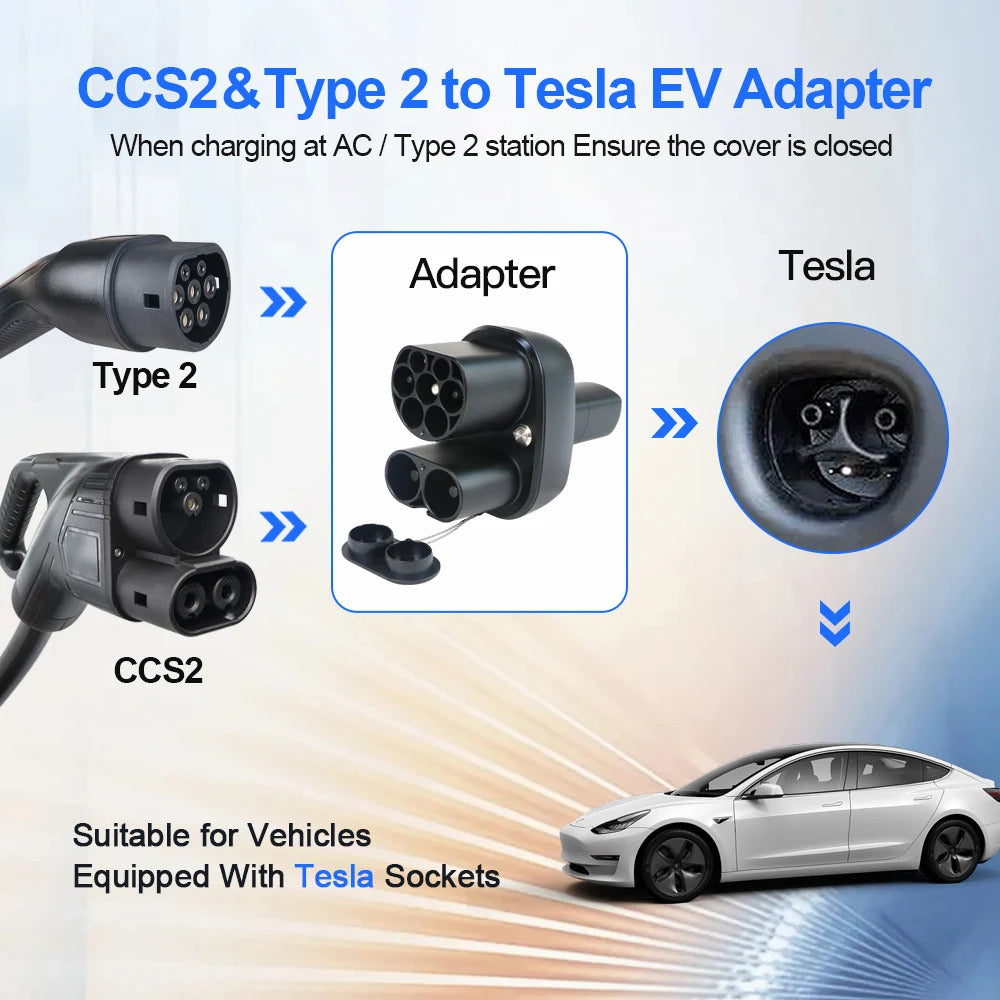 NOEIFEVO CCS2 och Typ2 till Tesla NACS Ev laddare adapter, AC 32A DC 400A 200KW elfordonsladdare, Typ2 laddare konverter för Model Y/S/3/x