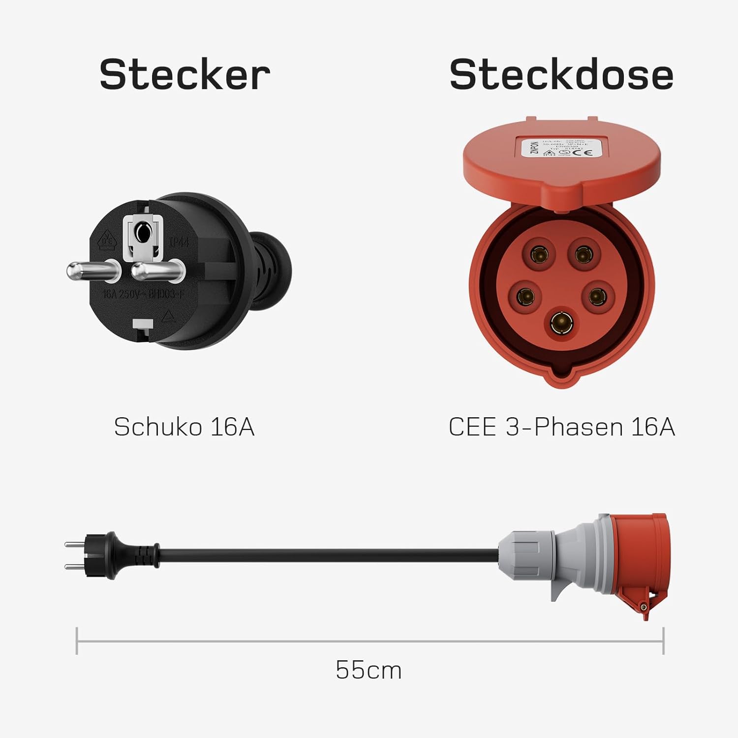 NOEIFEVO Conjunto de adaptadores para carregador EV para Wallbox móvel de 11KW / Carregador EV / Estação de carregamento para CEE vermelho 32A / CEE azul 16A / Tomada doméstica 230V.
