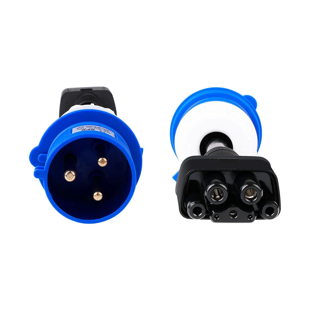 Adaptador de energia azul monofásico CEE32A, compatível com Tesla Model X, S, Y e carregador EV de segunda geração.
