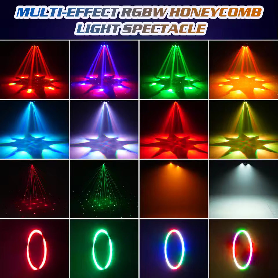 150W 6-armet RGBW Beam moving head med halo-effekt, scenelys, DMX512, seksstråle-stroboskop-effekt, velegnet til DJ-fester, fødselsdage, professionel scenebelysning, bar- og KTV-belysning