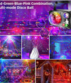 4-in-1 Discokugel, DJ-Disco- und Partylicht (65 Muster), musikgesteuertes Disco-Partylicht, RGB/UV/Stroboskop, sprachgesteuerte Partyleuchte für Partys, Festivals, Clubs, Halloween und Weihnachten