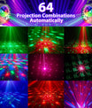 4-in-1-discobal – feestlicht met 64 patronen, op muziek reagerende discolamp met afstandsbediening, RGB-uv-stroboscoop voor thuis, bar, club, buiten en verjaardagsfeesten