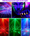 4-in-1-discobal – feestlicht met 64 patronen, op muziek reagerende discolamp met afstandsbediening, RGB-uv-stroboscoop voor thuis, bar, club, buiten en verjaardagsfeesten