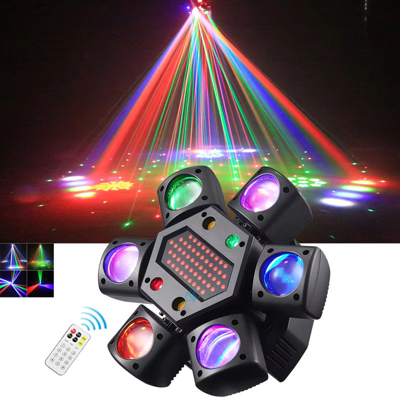 80W RGBW LED Moving Head Partylicht, 4-in-1 Mini Sechsarmiger Beam Strobe Effekt, DJ Bar Bühnenbeleuchtung mit Fernbedienung, DMX 512 Unterstützung