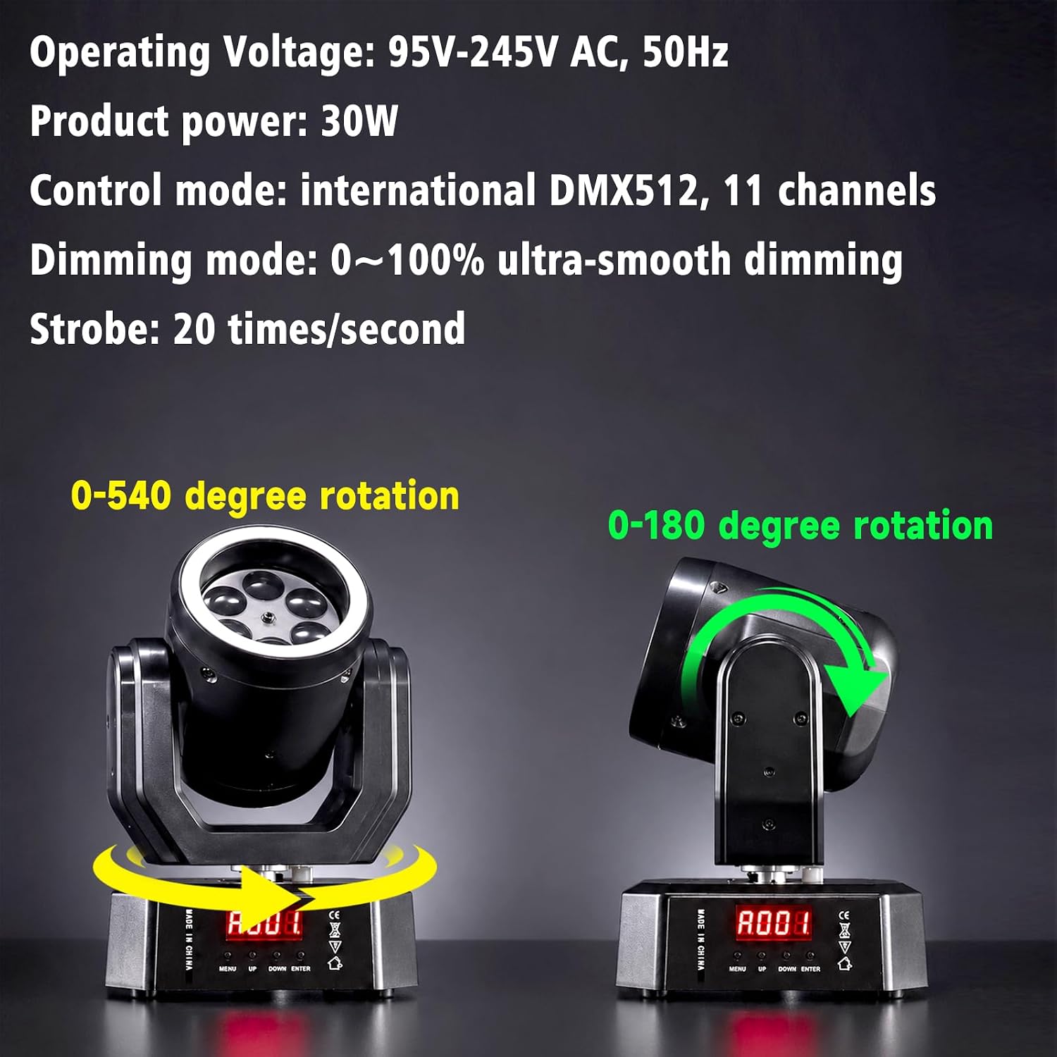 Mini 30W Partylicht Moving Head RGB DMX512 Musiksteuerung Stroboskop Bühnenstrahler für DJ Disco Party Weihnachten