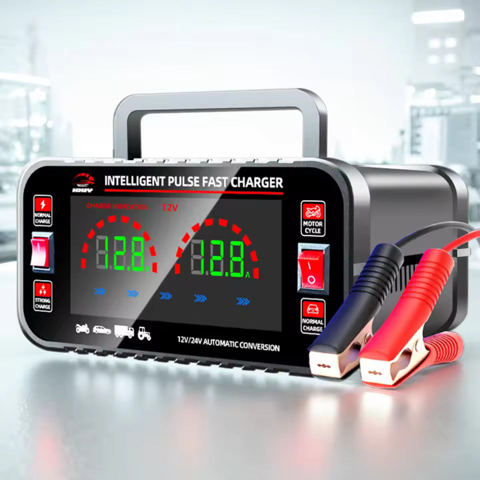 12 10A / 24V 5A Carregador de bateria de carro totalmente automático Carregador de bateria de carro com reparo por pulso inteligente Carregador de bateria de motocicleta