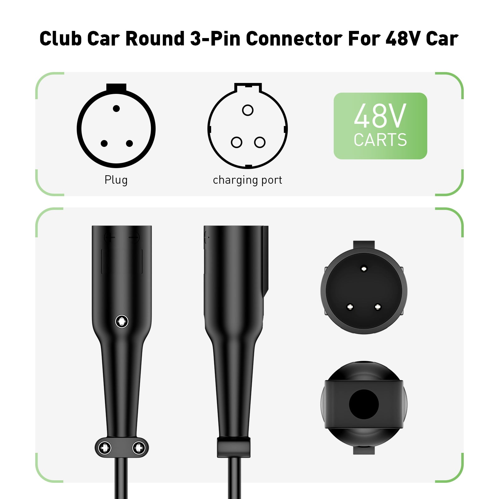 NOEIFEVO 48V 20A Golfkar Batterijlader voor Club Car Precedent & DS met OBC-kabel