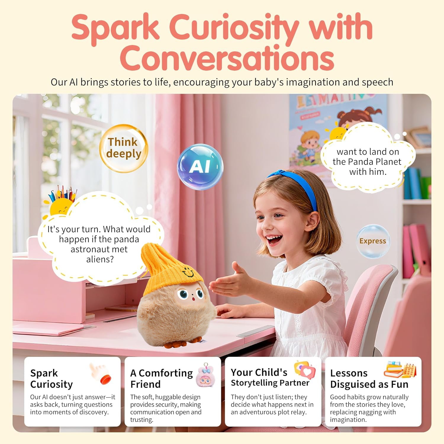 KI-gesteuertes Plüschtier mit intelligenter Stimme und LED-Augen – ein interaktiver Begleiter für Kinder und Erwachsene, wiederaufladbares E-Pet, unterstützt über 50 Sprachen mit der Tuya-App