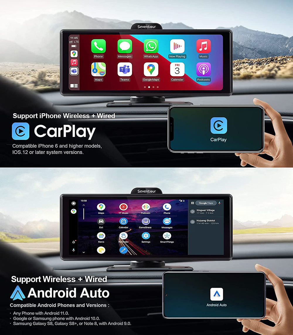 NOEIFEVO C200 10,26 Zoll CarPlay Bildschirm, Tragbares Autoradio kompatibel mit Apple CarPlay & Android Auto, IPS Touchscreen, 4K Dashcam, 1080P Rückfahrkamera, Siri, GPS-Navigation, Bluetooth, MirrorLink, FM