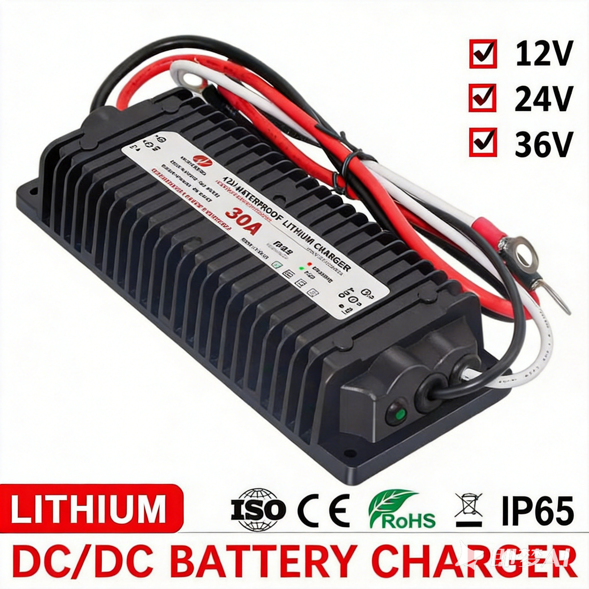 NOEIFEVO Vodotěsná nabíječka baterií LiFePO4 a lithiových baterií DC 10–36V na 14,6V 29,2V 43,8V pro obytné vozy, lodě, auta a dvoubateriové systémy ukládání energie
