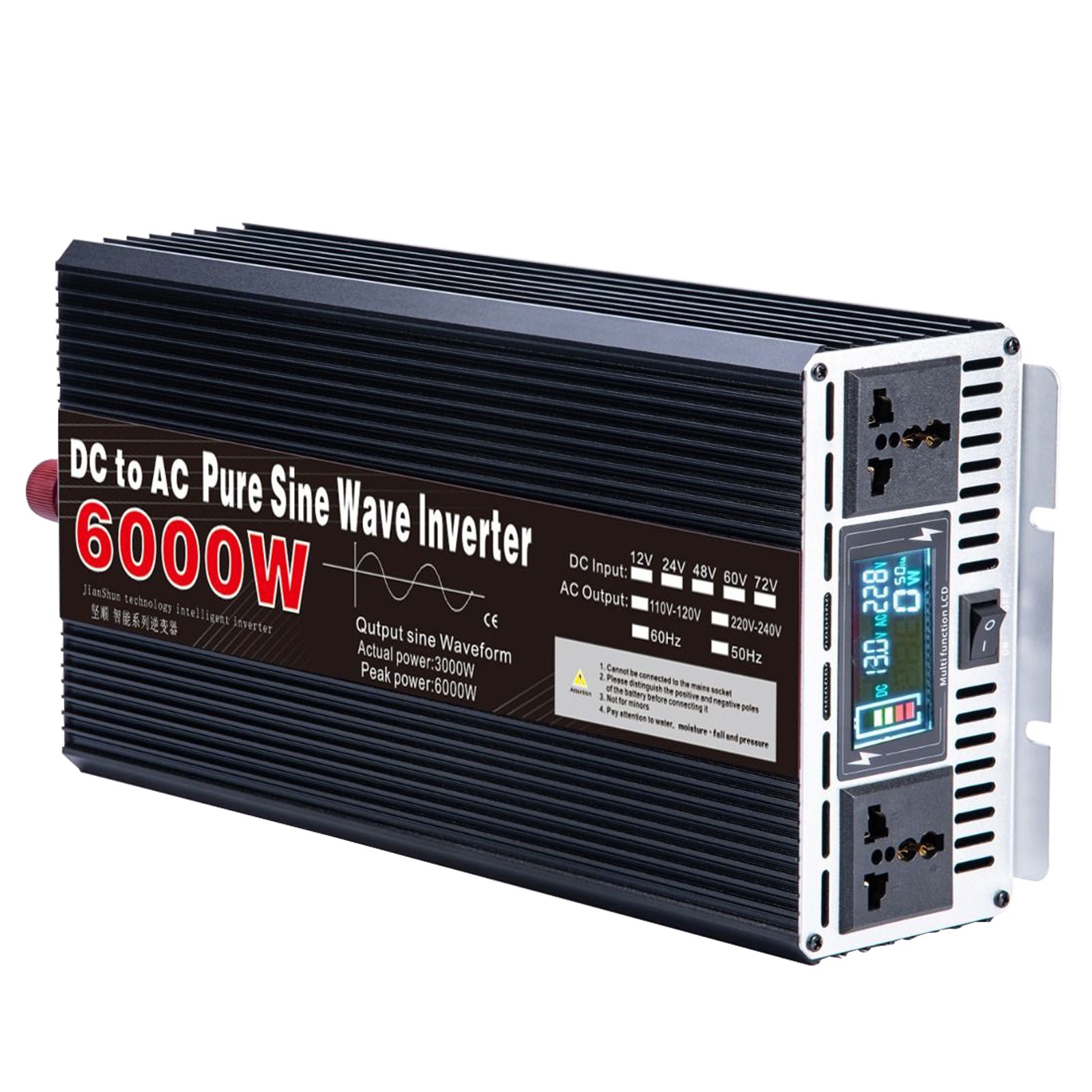 Inversor de potência portátil 3000W 4000W 5000W 6000W 8000W Inversor de onda sinusoidal pura DC 24V para AC 110V 220V Conversor de tensão solar para automóvel