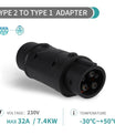 Type 2 to Type 1 Electric Vehicle Charging Adapter, Type 2 EV Charger to Charge Type1 EV Car