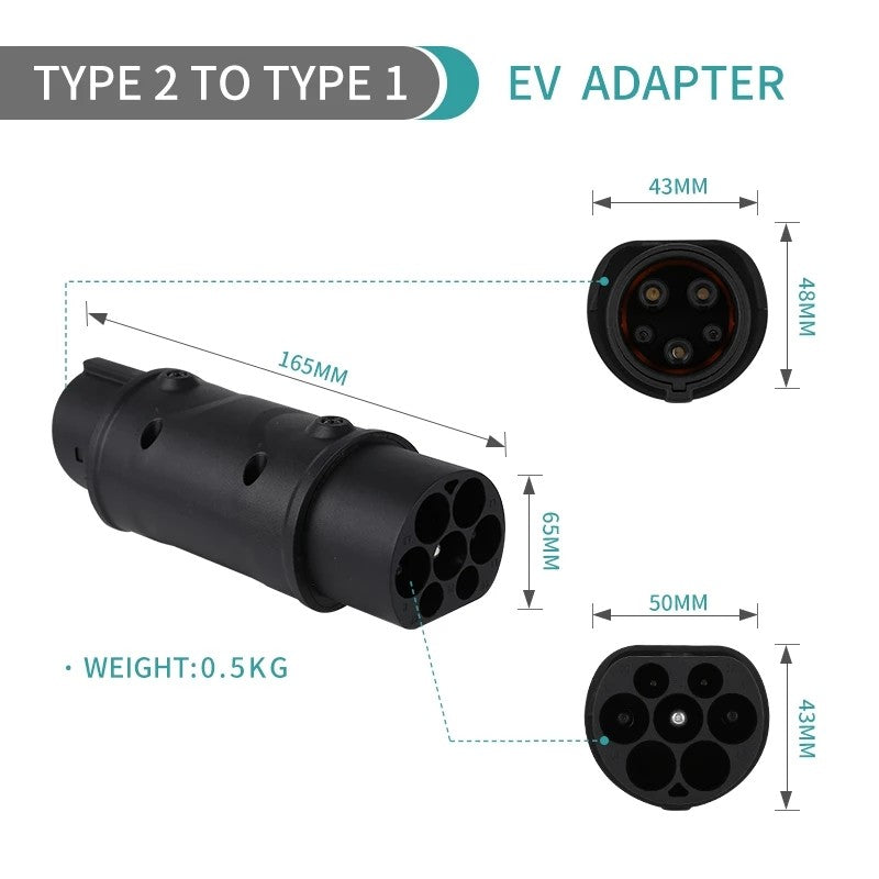 Nabíjací adaptér typu 2 na typ 1 pre elektrické vozidlá, nabíjačka typu 2 pre nabíjanie elektromobilov typu 1