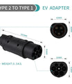 Adaptador de Carga de Veículo Eléctrico Tipo 2 para Tipo 1, Carregador EV Tipo 2 para Carregador EV de Veículo Eléctrico Tipo 1