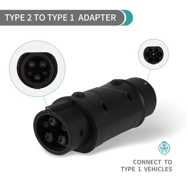 Adaptador de Carga de Veículo Eléctrico Tipo 2 para Tipo 1, Carregador EV Tipo 2 para Carregador EV de Veículo Eléctrico Tipo 1